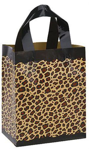100 bags medium frosted plastic leopard print shopping bags 8&#034; x 5&#034; x 10 inch for sale