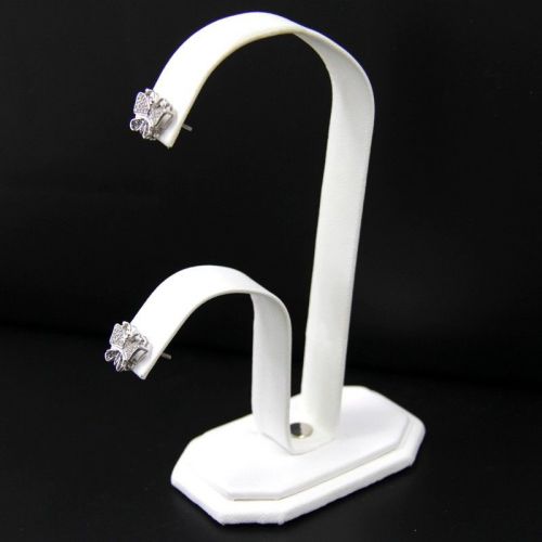 Earring Display Stand In A 2-Tier Rabbit Ear Style White Faux Leather