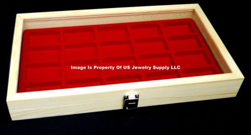 12 Natural Wood Glass Top Lid Red 20 Space Display Box Cases Jewelry