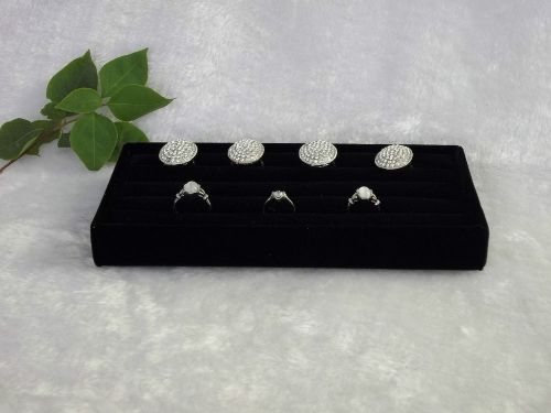 Jewelry Display Tray Black Velvet for Rings Earrings 5 Rolls Ring Box Case