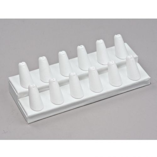 12 FINGERS DISPLAY JEWELRY RING DISPLAY WHITE LEATHERETTE SHOWCASE DISPLAY STAND