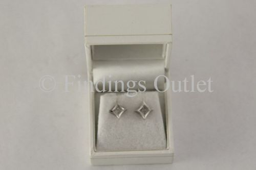 Classic Rectangular Style White Leatherette Jewelry Earring Boxes - 1 Dozen