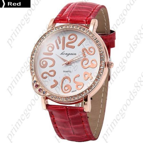 Round case  pu leather band analog quartz lady ladies wristwatch women&#039;s red for sale