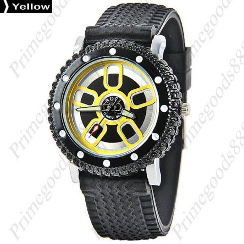Sport Quartz Analog Wrist Wristwatch Black Silicone Band Sports in Yellow Face