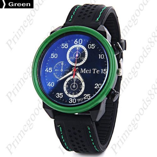 Rubber band black face sub dials quartz men&#039;s wristwatch free shipping green for sale