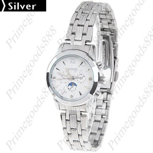 Round Silver Hands Stainless Steel Quartz Lady Wrist Ladies Wristwatch Women&#039;s