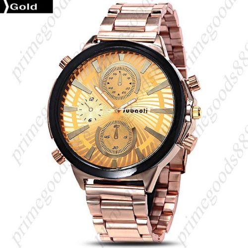 Big Case Wide Rose Golden Wrist Wristwatch Quartz Analog Men&#039;s Gold Face
