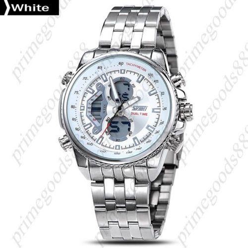 3ATM Analog Digital LCD Stainless Steel Stopwatch Wrist Men&#039;s Wristwatch White