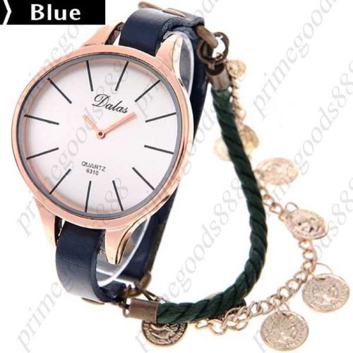 Charm Charms PU Leather Quartz Analog Wrist Lady Ladies Wristwatch Women&#039;s Blue