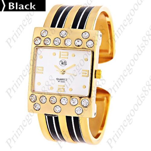 Gold golden square bracelet bangle lady ladies quartz wristwatch women&#039;s black for sale