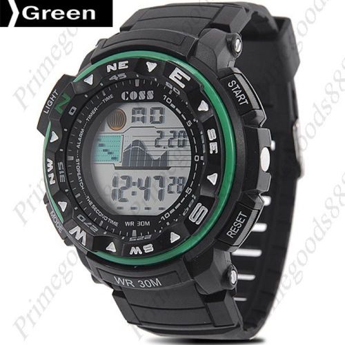 LCD Digital Sports Silica Gel Men&#039;s Wrist Quartz Wristwatch Free Shipping Green