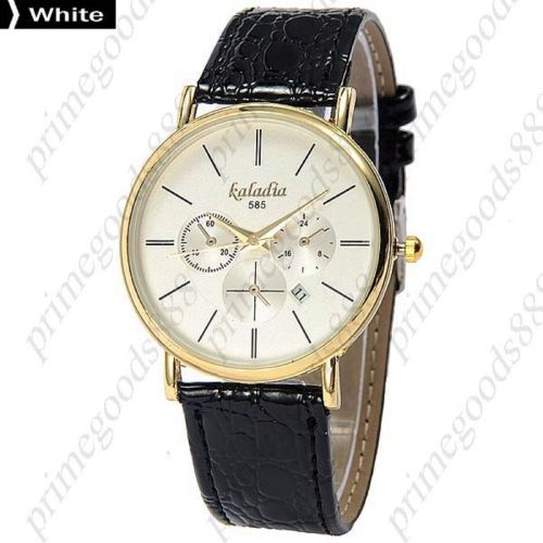 Pu leather false sub dials date gold analog quartz men&#039;s wrist wristwatch white for sale