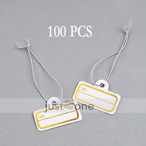 100PCS Label Tie String Jewelry Display Price Tag 31x15mm with Elastic String