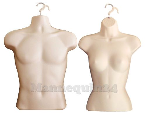 Flesh male &amp; female torso mannequin forms hard plastic with hooks for hanging for sale