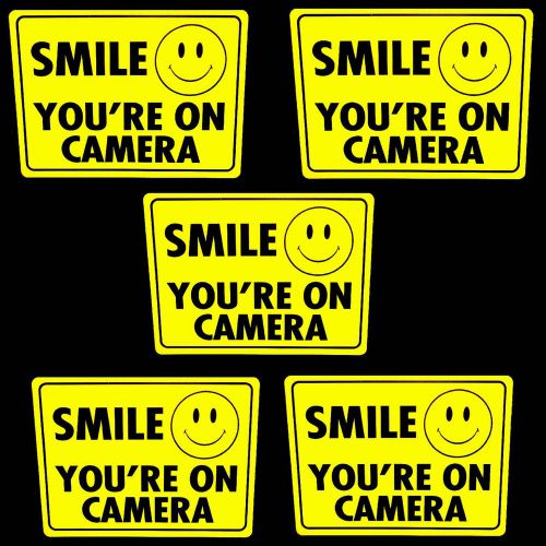 LOT OF 5 SMILE SURVEILLANCE SECURITY CCTV CAMERA OUTDOOR WARNING STICKER DECALS