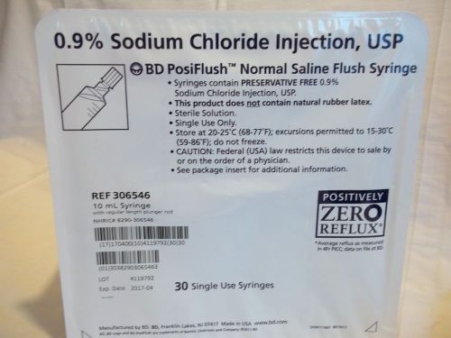 BD PosiFlush Normal Saline Flush Syringe 0.9%  1- Box  (30 Count)  Ref # 306546