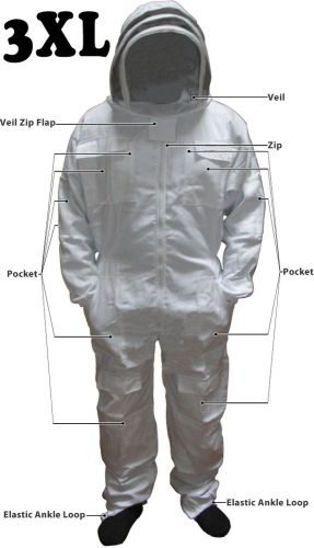 White Full Bee Suit Pest Control Animal Handling Beekeeping Beekeeper Suit [3XL]