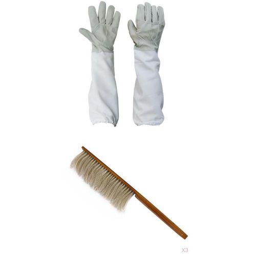 1pair Beekeeping Gloves + 3xBrush Protection Tool for Beekeeper Safety