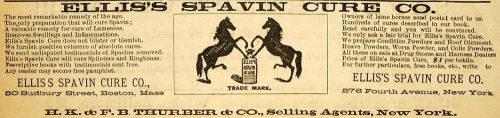 1883 Ad Ellis&#039;s Spavin Cure Lame Horse Equine Farming - ORIGINAL GROC1