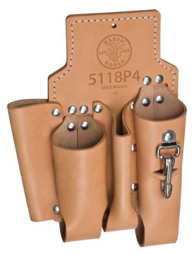 Klein tools 5118p4 leather 4 pocket tool pouch with knife snap for sale