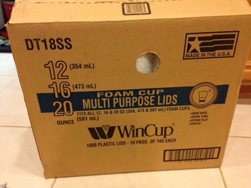 1000 Wincup Foam Cup Multi Purpose Lids Fits 12, 16, 20 Oz Dt18Ss New