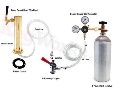 Single tap brass tower refrigerator to kegerator conversion kit - draft beer keg for sale