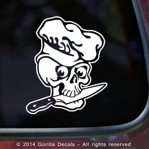 SKULL CHEF Culinary Cook Baker Knife Decal Sticker Car Window WHITE BLACK PINK
