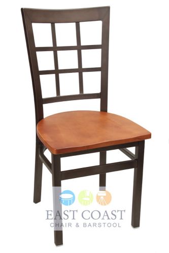 New Gladiator Rust Powder Coat Window Pane Metal Chair with Cherry Wood Seat