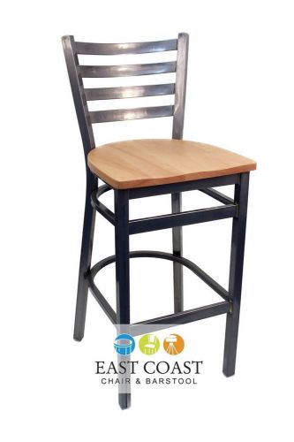 New Gladiator Clear Coat Ladder Back Metal Bar Stool with Natural Wood Seat
