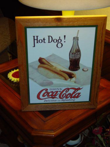 Coca cola custom cedar framed vintage retro tin hot dog bar sign for sale