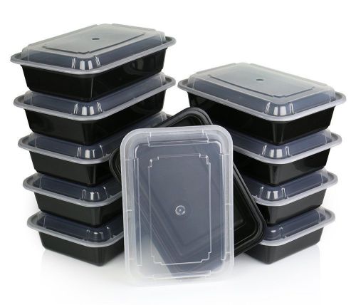 All4U Rectangular Microwavable Container with Lid, 28 OZ, Black 12 Pack