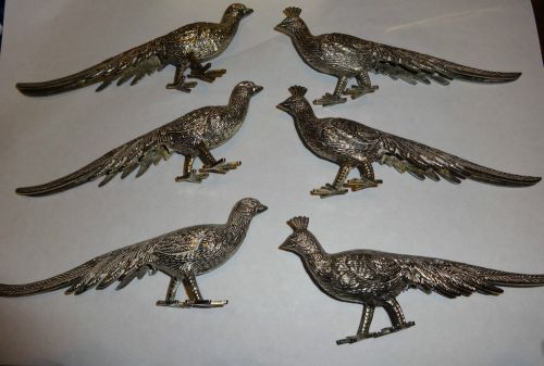 SET OF SIX LARGE VINTAGE SILVER PLATED PHEASANT BIRD MENU PLACE HOLDERS