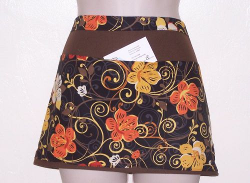 Hand Made waitress APRON, 3 pockets, colorfull flowers DESIGN 6402