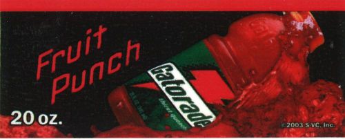 Gatorade Fruit Punch 20 oz Bottle Vending Flavor Label Strip