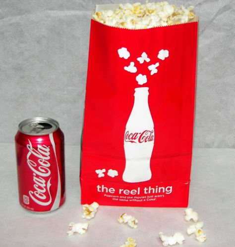 100 authentic regal theater movie popcorn bags coca~cola 105 oz large 2-ply for sale