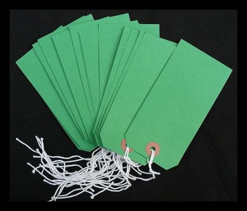 40 GREEN STRUNG TAGS 120 x 60 mm Luggage Price Stock SwingTags Labels
