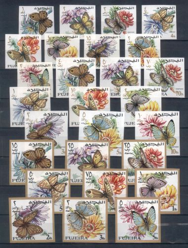 Fujeira &#034;butterflies, flowers&#034;complete imperf.set of  27 stamps  mi#159-185  mnh for sale