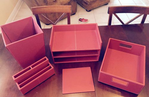 Pottery Barn Desk Organization Office Set - Red Pebble Leather