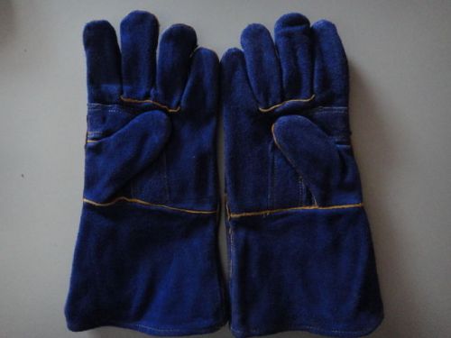 Industrial leather welding glove, blue suede cowhide 1 pair for sale