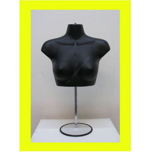 Black female upper torso mannequin form w/ metal base  - countertop display for sale