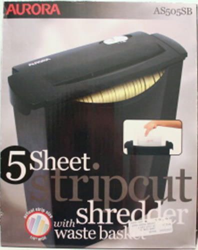 Aurora 5 Sheet Stripcut Shredder with Waste Basket. New in box.