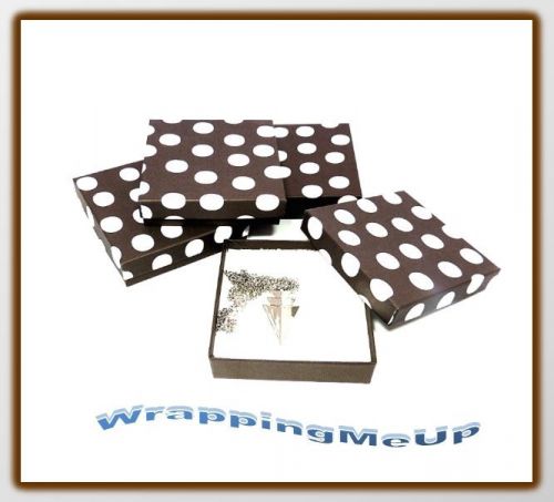 50 -3.5x3.5 Chocolate Polka Dot, Cotton-Lined Jewelry Presentation Boxes