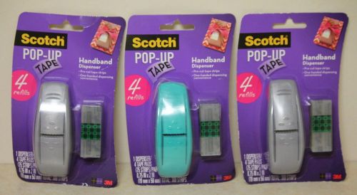 New! Lot of 3 Scotch Pop Up Tape Handband Dispenser w/ 4 Refills Per Pack