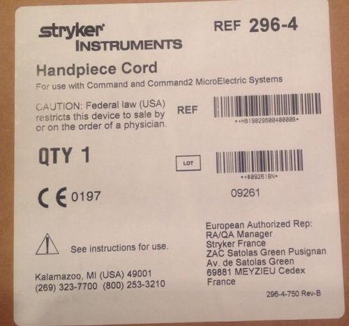 Stryker 296-4 Surgical Handpiece Cord