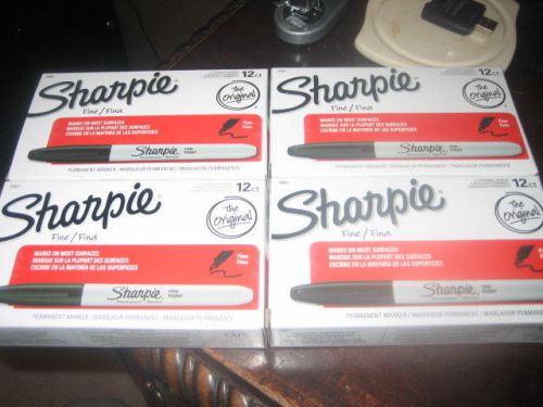 Lot of 48 Sharpie Fine Point Black Markers - 4 boxes of 12 Sharpies Black #30001