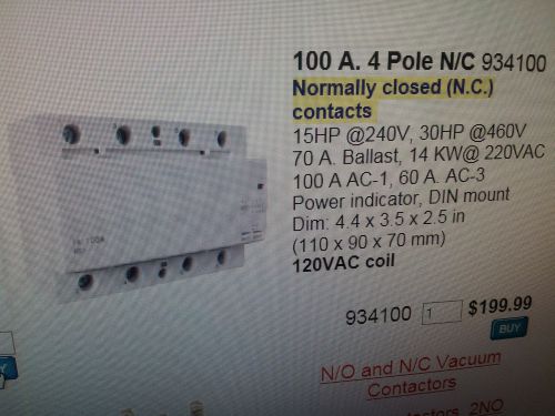 electrodepot  lighting contactor 100 A. 4 pole 240 V   120 A. at the coil