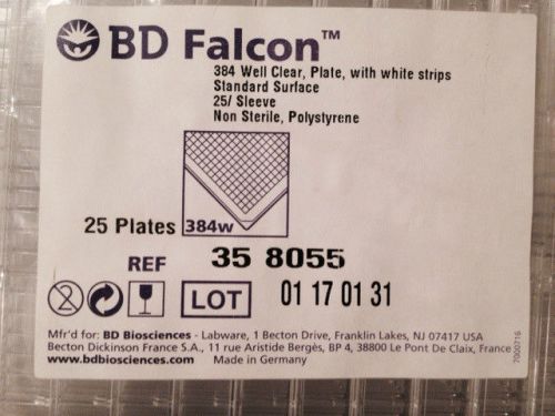 BD Falcon 358055, 384 Well Clear Plates, with white strips, 20/Sleeve