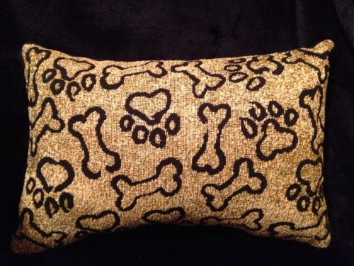 Pet Dog Pillow PAWS BONES Decorative 9&#034;x13&#034; Rectangle Toss Pillow
