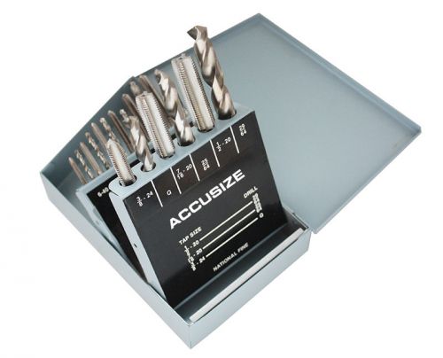18 pcs/set h.s.s. tap &amp; drill set, unf in metal box, #0001-0050 for sale