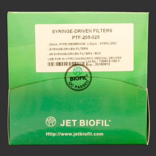 Syringe Filters, PTFE, 0.22 Micron, 25 mm, Sterile, Box of 45